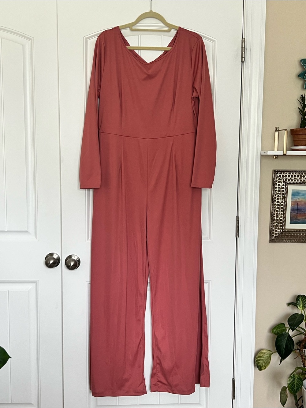Long-Sleeve Wide-Leg Jumpsuit in Dusty Rose Size 2X NO BELT - Picture 1 of 15